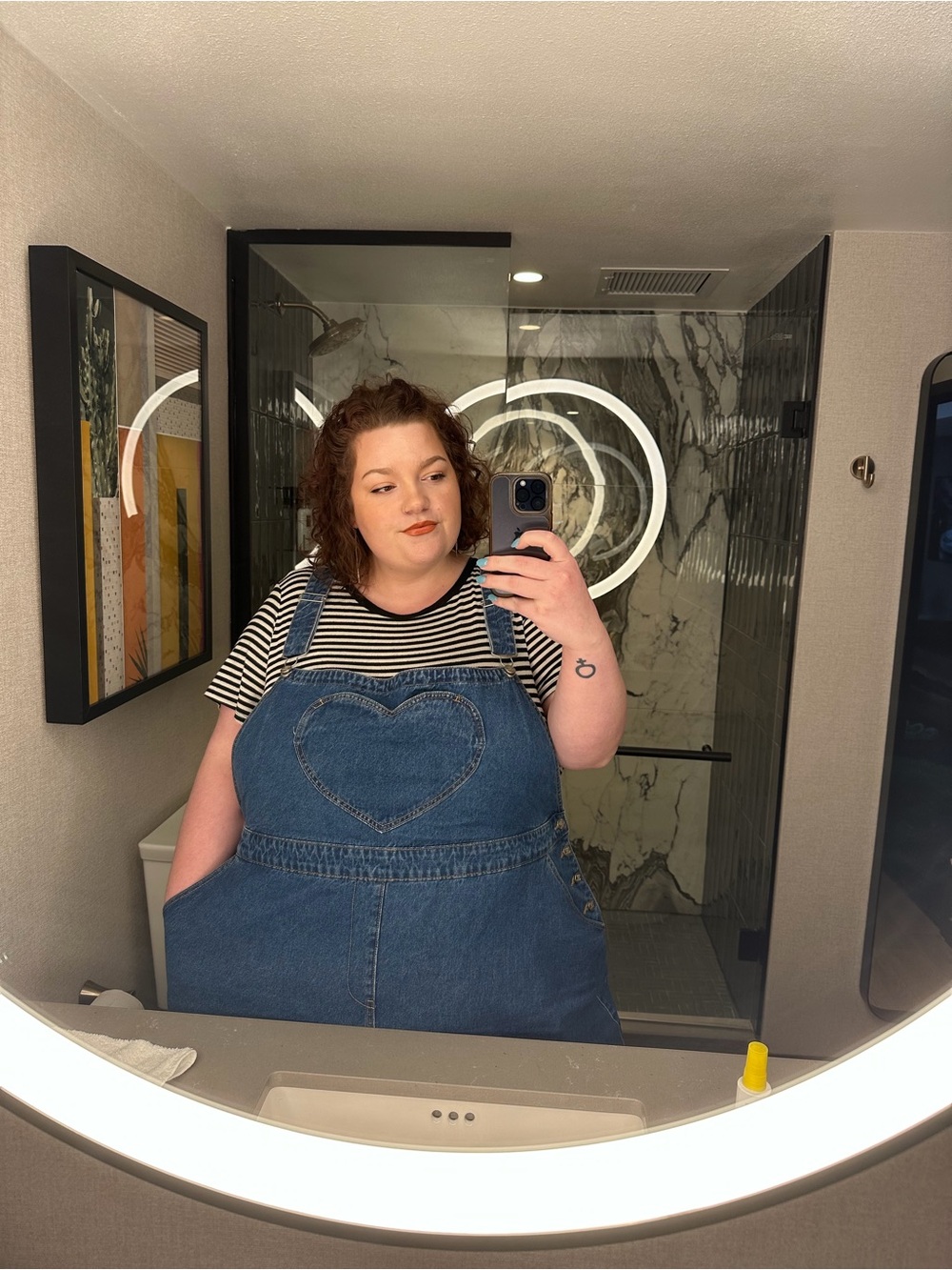 Heart-Pocket Denim Overall Dress